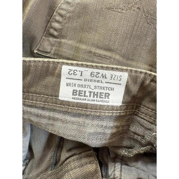 Diesel Belther Jeans 29x27 Blue Regular Slim Tapered Denim Pants Olive Green - Picture 3 of 5